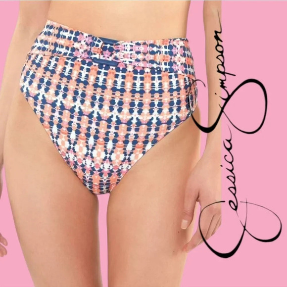 Jessica Simpson women's multicolor high leg faux belted bikini bottom - small - Picture 8 of 8